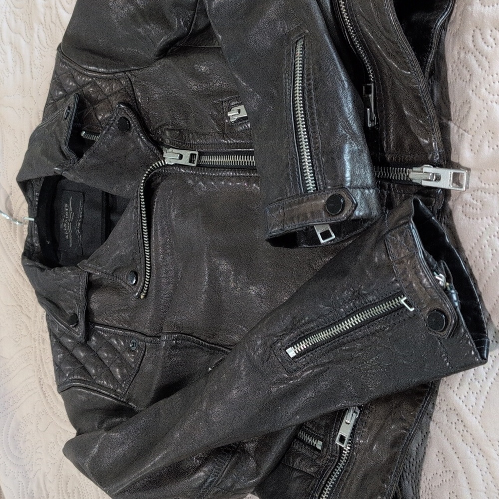 All Saints Women's Brown Leather Jacket 6 - Picture 8 of 9